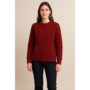 Kerry Traditions Ireland Red Cable Knit 100% Pure New Wool Sweater Size M